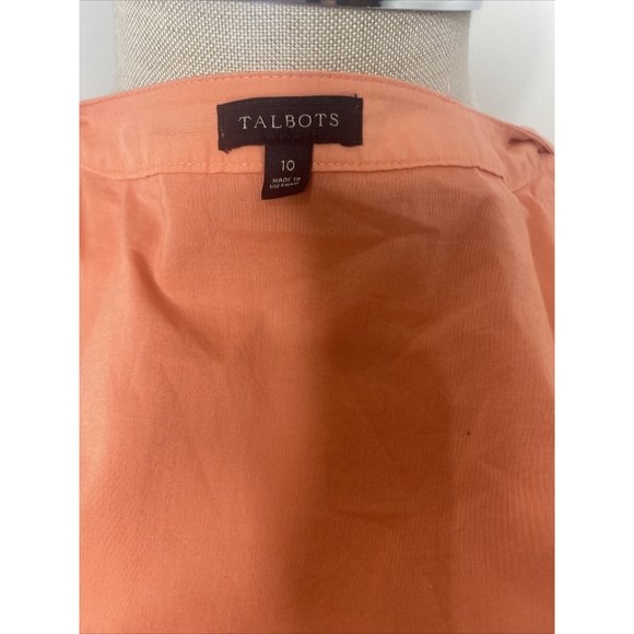 Talbots Cotton Wrap Dress Sz 10 Sleeveless Ruffle Tie Midi Coral Pink - Picture 10 of 11